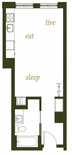 230 Ash Apartments Studio A3 Floor Plan